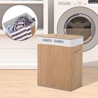 HOMCOM 100L Laundry Hamper Large, Double Washing Clothes Basket - Bamboo, Brown