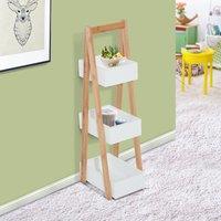 HOMCOM Bathroom Rack, A shape Bamboo 3-Tier Storage Unit, Shelving Organizer - White, White