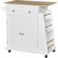HOMCOM Kitchen Island Storage Cabinet w/ Wood Top, White