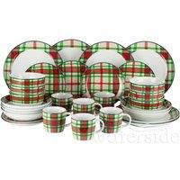 Waterside 30 Piece Green Tartan Dinner Set, Multi