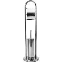 Bath Vida Toilet Brush And Paper Holder With Round Base - Silver, Silver