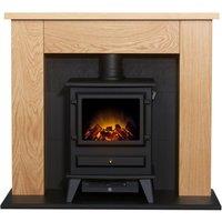 Adam 1.8kW Chester Stove Fireplace in Oak & Black with Hudson Electric Stove in Black 39 Inch, Brown