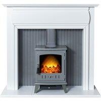 Adam 1.8kW Florence Stove Fireplace in Pure White with Aviemore Electric Stove in Grey Enamel 48 Inch, Grey