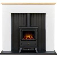 Adam Innsbruck Stove Fireplace in Pure White with Hudson Electric Stove in Black, 45 Inch, Black