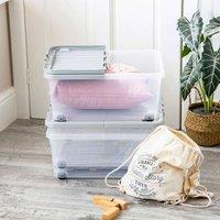 Wham Set 3 30 Litre Box With Wheels & Folding Lid - Clear/Grey, Grey