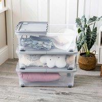 Wham Set 3 32 Litre Box With Wheels & Folding Lid - Clear/Grey, Grey