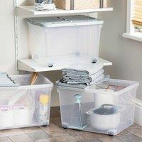 Wham Set 3 44 Litre Box With Wheels & Folding Lid - Clear/Grey, Grey