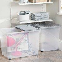Wham Set 2 80 Litre Box With Wheels & Folding Lid - Clear/Grey, Grey