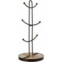 Premier Housewares Mug Tree, Bronze Powder Coating, Wood Base / 6 Cup, Brown