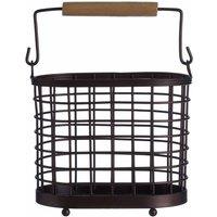Premier Housewares Utensil Holder, Bronze Powder Coated Finish, Rubberwood Handle, Brown