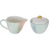 Premier Housewares Sugar Pot and Creamer, Hand Painted Porcelain, Gold Finish Rim, Multi