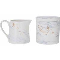 Premier Housewares Sugar Pot and Creamer, Marble Effect, Gold Finish Detail, Multi