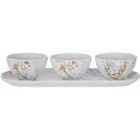 Premier Housewares Marble Effect 4-Piece Tapas Set, Gold Finish Detail, Multi