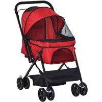 PawHut Pet Foldable Stroller/Travel Carriage with Reversible Handle - Red, Red