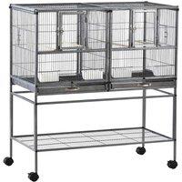 PawHut Double Rolling Bird Cage W/ Removable Metal Tray and Storage Shelf - Black, Black
