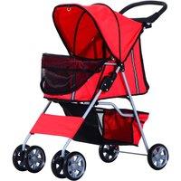 PawHut Foldable 4 Wheels Deluxe Pet Stroller & Carrier For Travel W/ Dogs & Cats - Red, Red