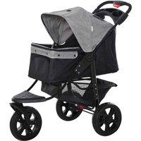 PawHut Folding 3 Wheel Pet Stroller for Travel w/ Adjustable Canopy & Storage - Grey, Grey