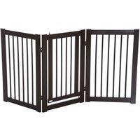 PawHut 155cm Expandable 3-Panel Freestanding Dog Pet Gate w/ Latched Door - Brown, Brown