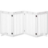 PawHut Foldable Wooden Pet Gate w/ Support Feet - White, White