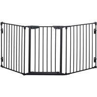 PawHut Pet Safety Gate & 3-Panel Playpen For Fireplace & Christmas Tree W/ Metal Fence - Black, Black