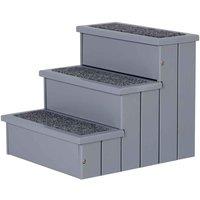PawHut 3 Wooden Step Pet Stairs W/ Carpet & Non Slip Ramp For Cats and Small Dogs - Grey, Grey