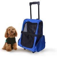 PawHut Pet Travel Backpack Bag & Carrier w/ Trolley - Blue, Blue