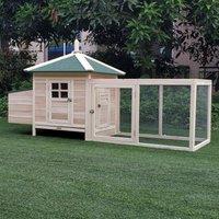 PawHut Wooden Chicken Coop w/ Nesting Box & Outdoor Run Patio - Natural, Brown