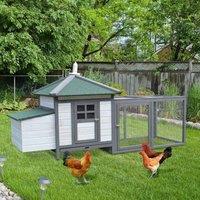 PawHut Wooden Chicken Coop w/ Nesting Box & Outdoor Run Patio - Grey, Grey