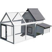 PawHut Wooden Chicken Coop w/ Enclosure Garden & Ramp Run - Grey, Grey