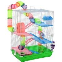 PawHut 5-Tier Small Hamster Carrier Cage w/ Exercise Wheels - Green, Green