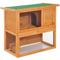 PawHut 2-Tier Wooden Rabbit Hutch and Run, Brown