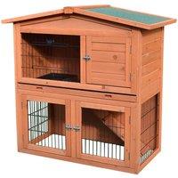 PawHut 2-Tier Wooden Small Rabbit/Guinea Pig Hutch, Brown