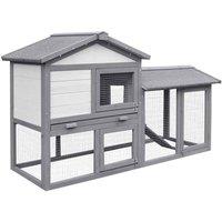 PawHut 2-Tier Wooden Small Rabbit/Guinea Pig Hutch w/ Ramp - Grey, Grey