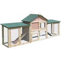 PawHut Wooden Deluxe Rabbit Hutch w/ Ladder and Outdoor Run, Brown