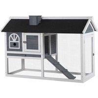PawHut Wooden Rabbit Hutch w/ Pull Out Tray and Ramp - Grey, Grey