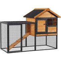 PawHut Wood/Metal Elevated Outdoor Rabbit Hutch, Brown