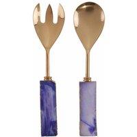 Fifty Five South Blue / Gold Serving Set, Set Of 2, Blue Agate / Gold Finish, Blue