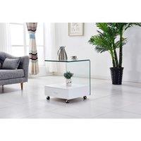 Cresta Glass And High Gloss Lamp Table With Drawer, White