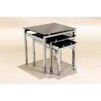 Eton Nest Of Tables Chrome And Black Glass, Black