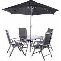 Royalcraft Rio 4 Seater Recliner Dining Set with Parasol - Black, Black