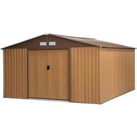 Outsunny 13' x 11' Metal Double Door Apex Storage Shed - Brown, Cream