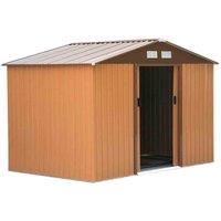 Outsunny 9' x 6' Metal Apex Storage Shed - Brown, Cream
