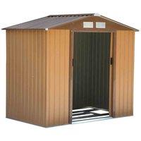 Outsunny 7' x 4' Metal Apex Storage Shed - Brown, Brown