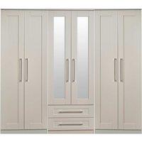 Welcome Furniture Ready Assembled York 6 Door Mirror Wardrobe Kaschmir Ash, Cream