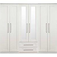 Welcome Furniture Ready Assembled York 6 Door Mirror Wardrobe White Ash, White