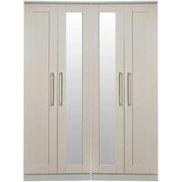 Welcome Furniture Ready Assembled York Tall 4 Door Mirror Wardrobe Kaschmir Ash, Cream