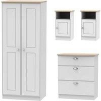 Ready Assembled Tilly 4 Piece Set Pair Of Bedside Cabinets 3 Drawer Deep Chest And Wardrobe Grey Matt And Oak, Grey
