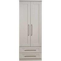 Welcome Furniture Ready Assembled York Tall 2 Door 2 Drawer Wardrobe Kaschmir Ash, Cream