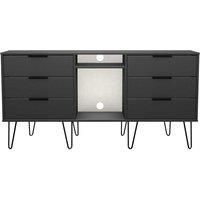 Ready Assembled Hirato 6 Drawer TV Unit Graphite With Black Metal Hairpin Legs