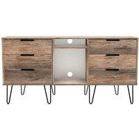 Ready Assembled Hirato 6 Drawer TV Unit Vintage Oak Black Metal Hairpin Legs